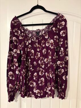 Torrid Floral Peasant Top - Burgundy